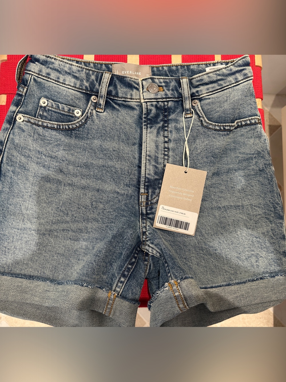 NWT Everlane Women's Cheeky Light Blue Cuffed Denim Shorts size 25